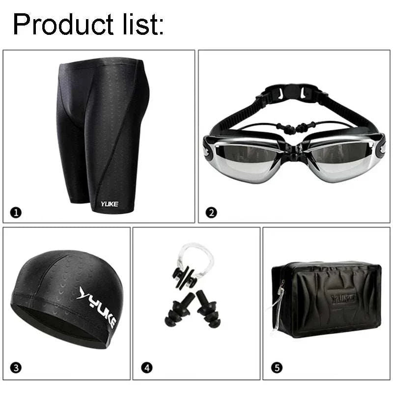 Men Swim Shorts Waterproof Goggles & Ear-plug Cap - MENLL